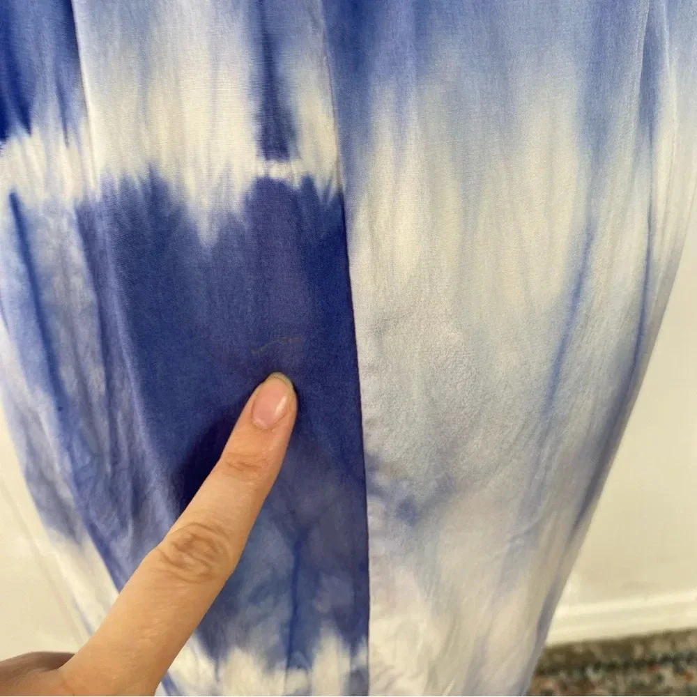 Alice‎ + Olivia Size XS Silk Tie Dye Cloud Print Flowy Button Dress Blue White